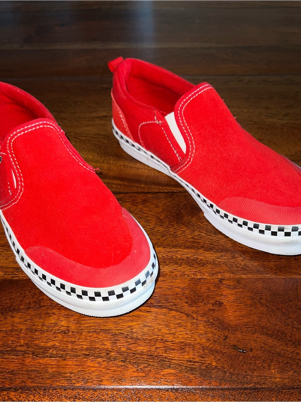 Vans Kids Red Slip-On Sneakers with Black & White Checker Midsole